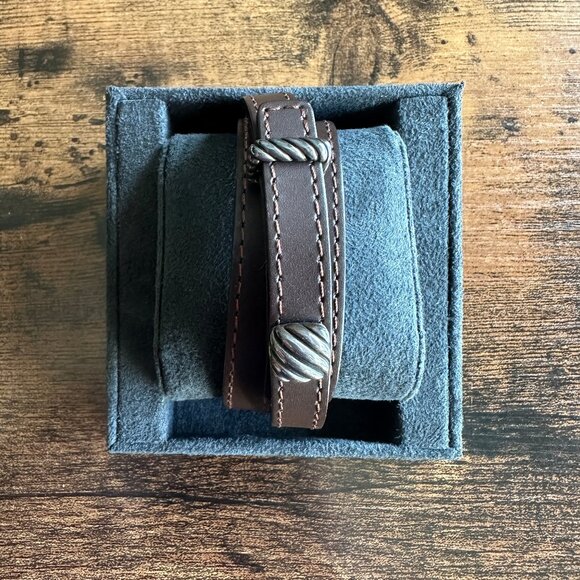 David Yurman Triple Wrap Cable Bracelet in Brown Leather - Picture 2 of 13